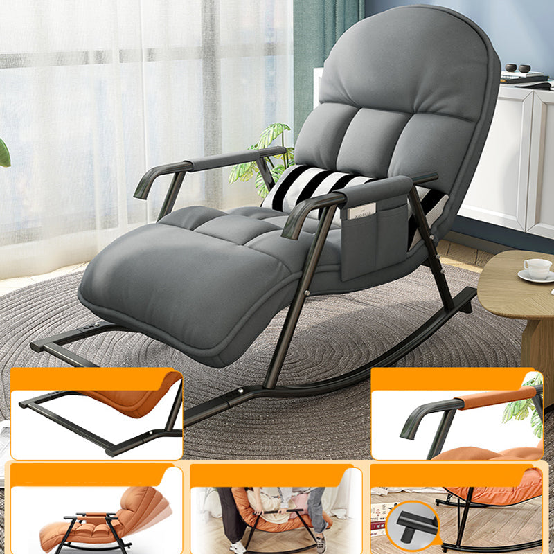 Contemporary Black Metal Base Recliner Chair with Side Pockets Deck Chair with Ottoman Round Back Grey White Clearhalo 'Chairs & Seating' 'furn' 'furn_recliners' 'Furniture' 'Living Room Furniture' 'Recliners' 7684695