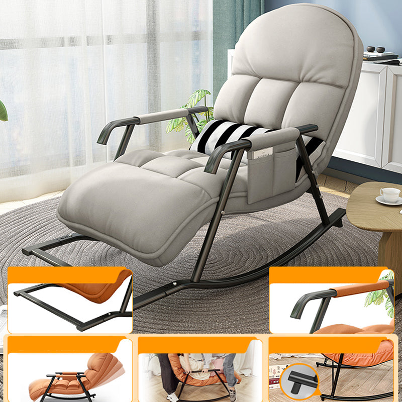 Contemporary Black Metal Base Recliner Chair with Side Pockets Deck Chair with Ottoman Round Back Black White Clearhalo 'Chairs & Seating' 'furn' 'furn_recliners' 'Furniture' 'Living Room Furniture' 'Recliners' 7684696