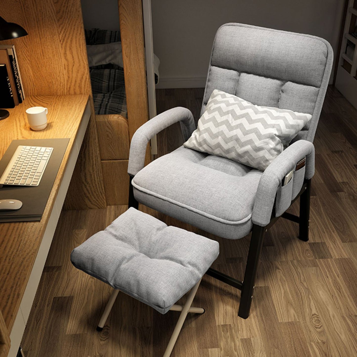 Silla reclinable de patas de metal contemporáneas con espalda con mechones y colocación de posiciones retrospectivas