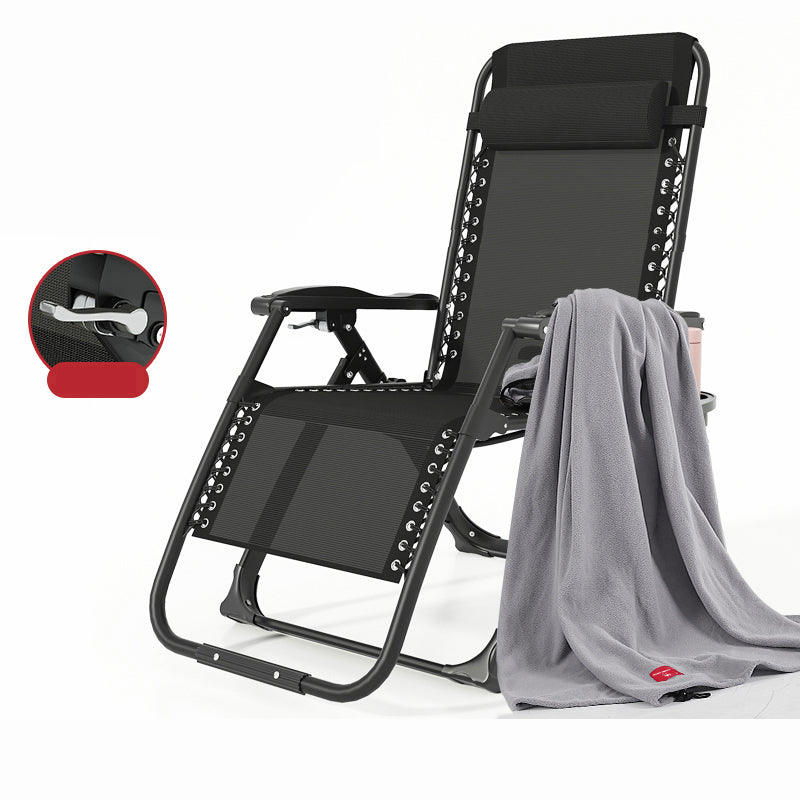 Black Contemporary Recliner Chair with Metal Base with Arms and Cup Holders Recliner & Knee Pad 28"L x 28"W x 46"H General Arm Clearhalo 'Chairs & Seating' 'furn' 'furn_recliners' 'Furniture' 'Living Room Furniture' 'Recliners' 7684809