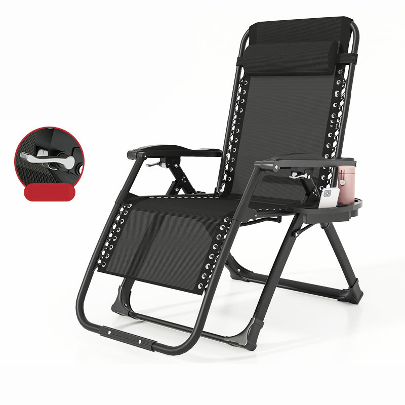 Black Contemporary Recliner Chair with Metal Base with Arms and Cup Holders Deck Chair 28"L x 28"W x 46"H General Arm Clearhalo 'Chairs & Seating' 'furn' 'furn_recliners' 'Furniture' 'Living Room Furniture' 'Recliners' 7684813