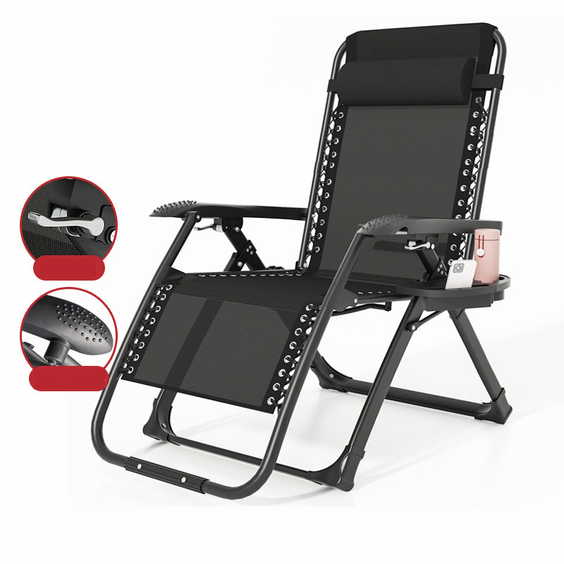 Black Contemporary Recliner Chair with Metal Base with Arms and Cup Holders Deck Chair 30"L x 28"W x 46"H Massage Arm Clearhalo 'Chairs & Seating' 'furn' 'furn_recliners' 'Furniture' 'Living Room Furniture' 'Recliners' 7684814
