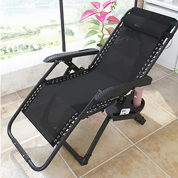 Chaise inclinable contemporaine noire avec base en métal avec des bras et des porte-tasse