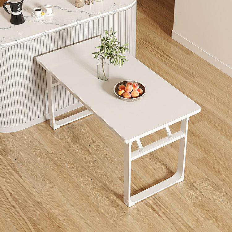 Mesa de comedor blanca plegable moderna con base de trineo de acero para comedor