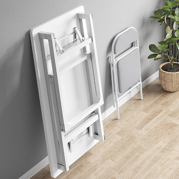 Mesa de comedor blanca plegable moderna con base de trineo de acero para comedor