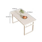 Mesa de comedor blanca plegable moderna con base de trineo de acero para comedor