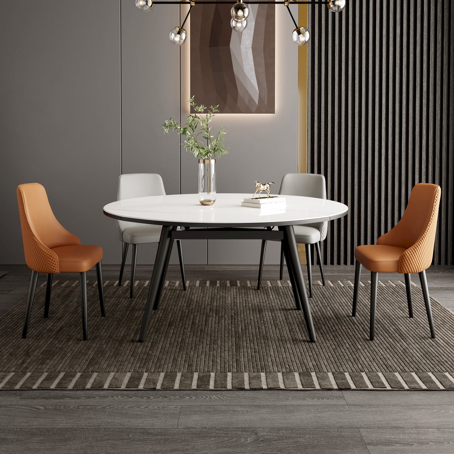 Table à manger en pierre moderne extensible aux petits espaces en blanc