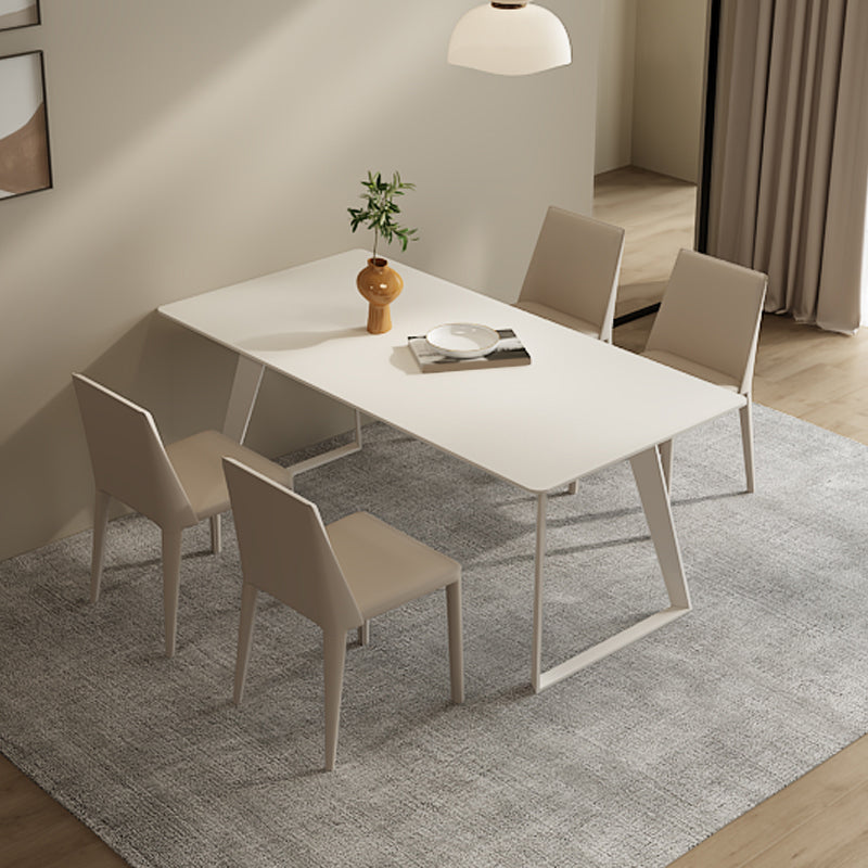 Modern Rectangle Dining Table White Stone Tabletop with Metal Sled Base