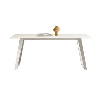 Modern Rectangle Dining Table White Stone Tabletop with Metal Sled Base