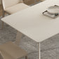 Modern Rectangle Dining Table White Stone Tabletop with Metal Sled Base