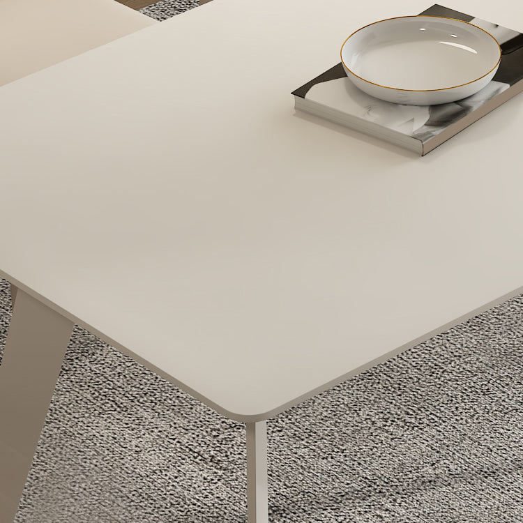 Modern Rectangle Dining Table White Stone Tabletop with Metal Sled Base