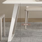 Modern Rectangle Dining Table White Stone Tabletop with Metal Sled Base