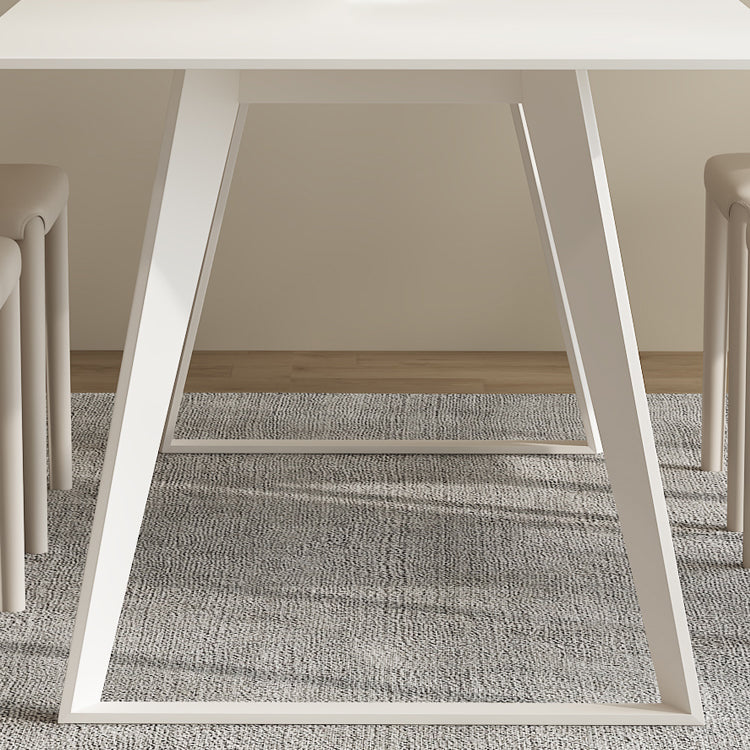 Modern Rectangle Dining Table White Stone Tabletop with Metal Sled Base