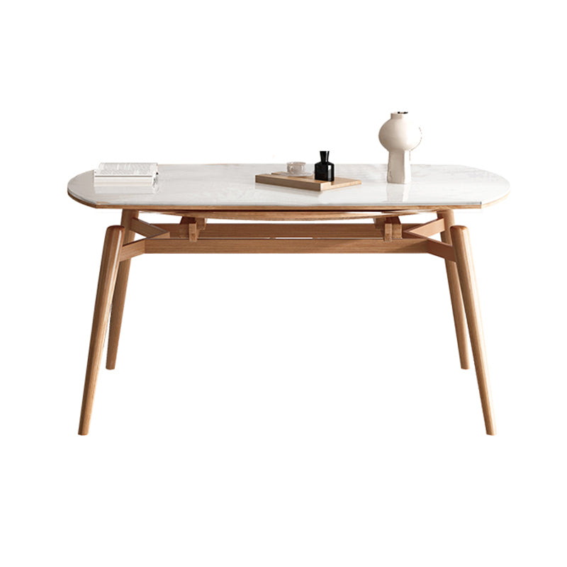 モダンな丸いダイニングテーブル白い木の脚と白い石の卓上