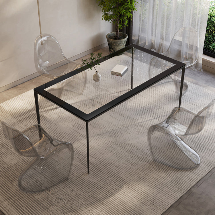 Modern Rectangle Dining Table Clear Glass Tabletop with Aluminum Legs