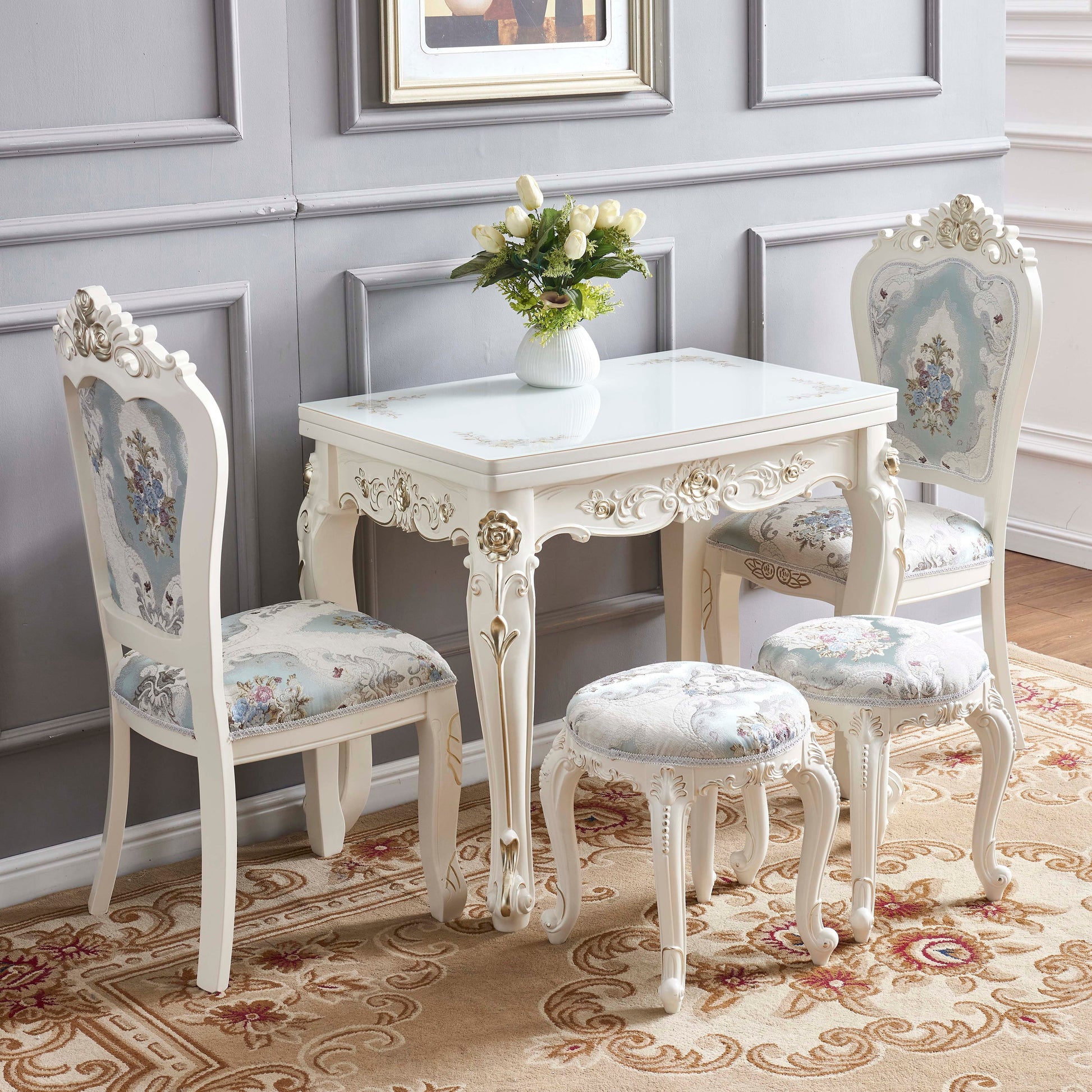 Glam Foldable Rectangle Dining Table Glass Tabletop with Wood Legs Clearhalo 'Dining Tables & Seating' 'Dining Tables' 'dining_table' 'furn' 'furn_dining_table' 'Furniture' 'Kitchen & Dining Furniture' 7685473