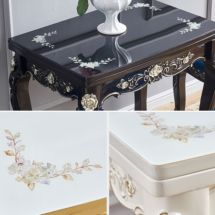 Glam Foldable Rectangle Dining Table Glass Tabletop with Wood Legs Clearhalo 'Dining Tables & Seating' 'Dining Tables' 'dining_table' 'furn' 'furn_dining_table' 'Furniture' 'Kitchen & Dining Furniture' 7685481