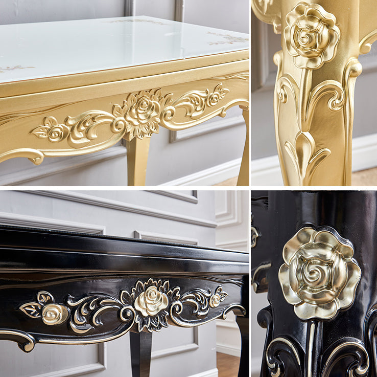 Glam Foldable Rectangle Dining Table Glass Tabletop with Wood Legs Clearhalo 'Dining Tables & Seating' 'Dining Tables' 'dining_table' 'furn' 'furn_dining_table' 'Furniture' 'Kitchen & Dining Furniture' 7685482