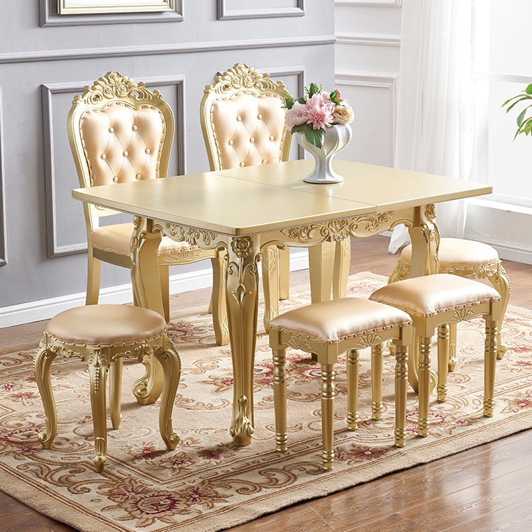 Glam Foldable Rectangle Dining Table Glass Tabletop with Wood Legs Clearhalo 'Dining Tables & Seating' 'Dining Tables' 'dining_table' 'furn' 'furn_dining_table' 'Furniture' 'Kitchen & Dining Furniture' 7685485