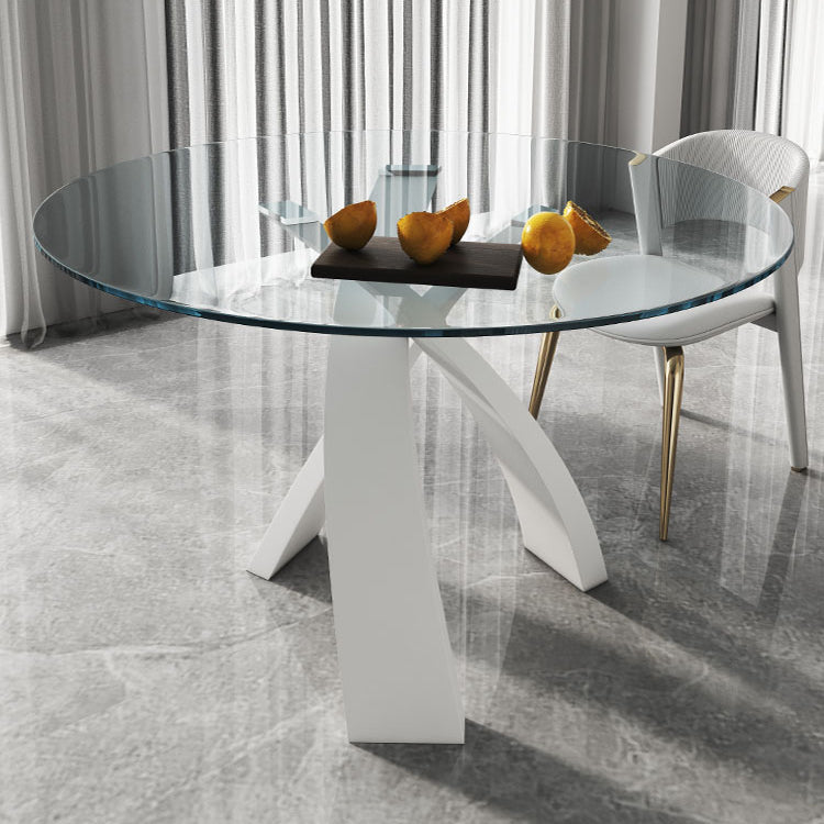 Modern Round Dining Table Glass Tabletop with Metal Pedestal Base