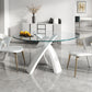 Modern Round Dining Table Glass Tabletop with Metal Pedestal Base
