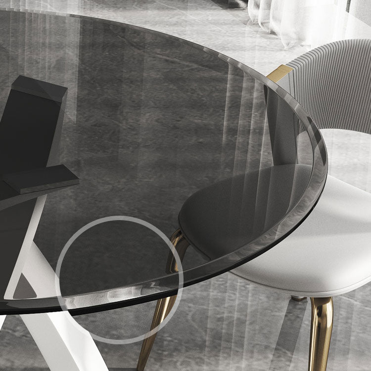 Modern Round Dining Table Glass Tabletop with Metal Pedestal Base