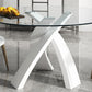 Modern Round Dining Table Glass Tabletop with Metal Pedestal Base