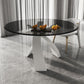Modern Round Dining Table Glass Tabletop with Metal Pedestal Base