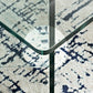 Moderne rechthoekige eettafel met glazen blad en dubbel voetstuk