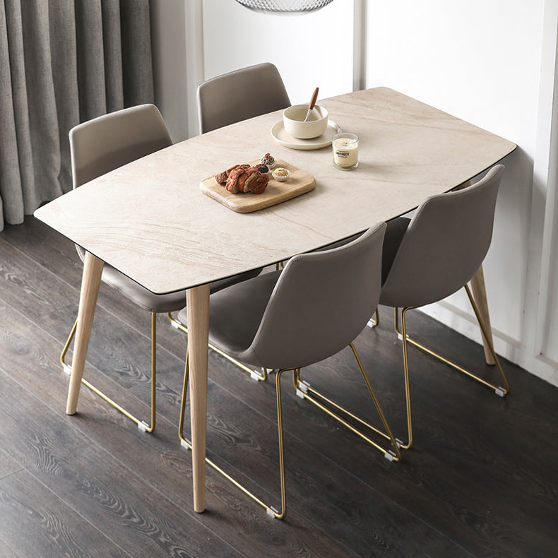 Modern Rectangle Ceramic Top Dining Table with Wood Legs for Living Room Clearhalo 'Dining Tables & Seating' 'Dining Tables' 'dining_table' 'furn' 'furn_dining_table' 'Furniture' 'Kitchen & Dining Furniture' 7685521