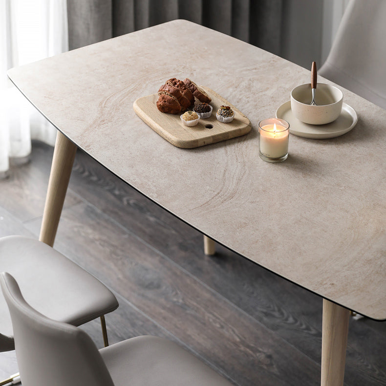 Modern Rectangle Ceramic Top Dining Table with Wood Legs for Living Room Clearhalo 'Dining Tables & Seating' 'Dining Tables' 'dining_table' 'furn' 'furn_dining_table' 'Furniture' 'Kitchen & Dining Furniture' 7685527