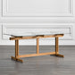 Clear Modern Rectangle Glass Dining Table with Solid Wood Trestle Base