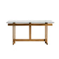 Clear Modern Rectangle Glass Dining Table with Solid Wood Trestle Base