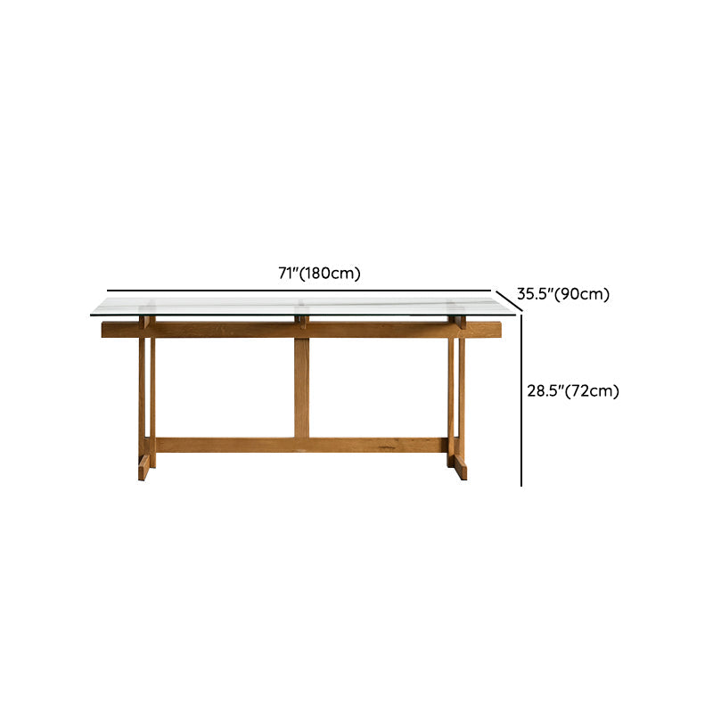 Clear Modern Rectangle Glass Dining Table with Solid Wood Trestle Base
