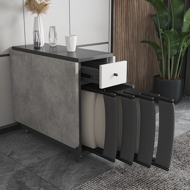 Mesa de comedor moderna plegable con tapa de madera, extensible para espacios pequeños en gris