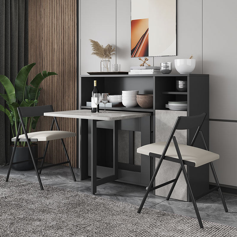 Mesa de comedor moderna plegable con tapa de madera, extensible para espacios pequeños en gris