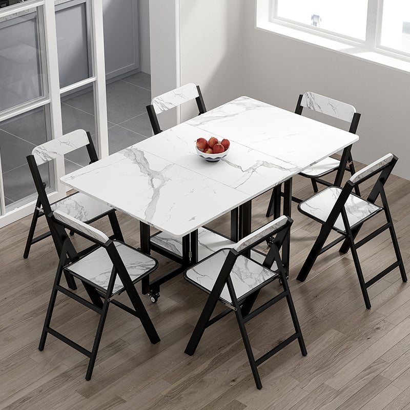 Modern Foldable Dining Table Rectangle Glass Tabletop with Metal Trestle Base