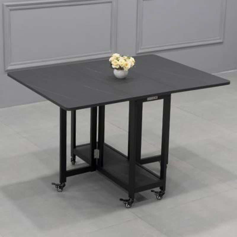 Modern Foldable Dining Table Rectangle Glass Tabletop with Metal Trestle Base