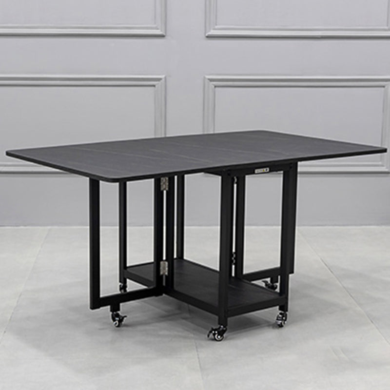 Modern Foldable Dining Table Rectangle Glass Tabletop with Metal Trestle Base