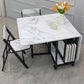 Modern Foldable Dining Table Rectangle Glass Tabletop with Metal Trestle Base