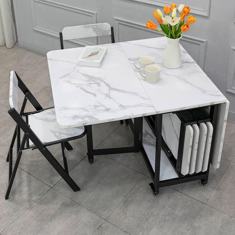Modern Foldable Dining Table Rectangle Glass Tabletop with Metal Trestle Base