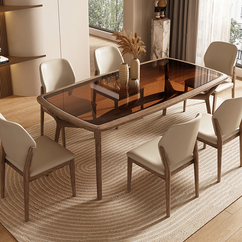 Contemporary Tempered Glass Top 4 Legs Base Dining Room Set for Kitchen