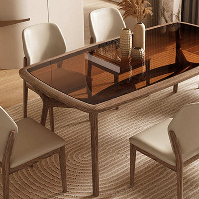 Contemporary Tempered Glass Top 4 Legs Base Dining Room Set for Kitchen