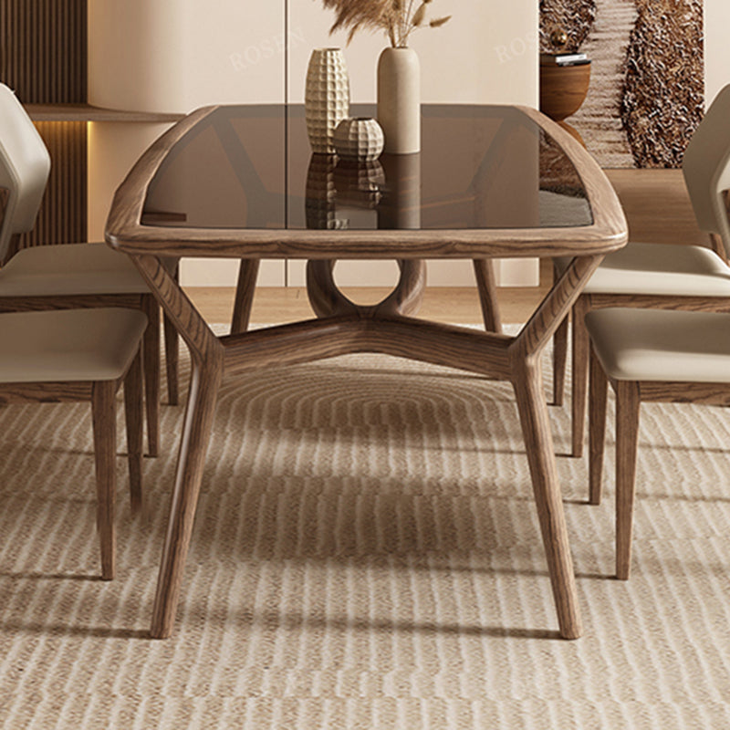 Contemporary Tempered Glass Top 4 Legs Base Dining Room Set for Kitchen