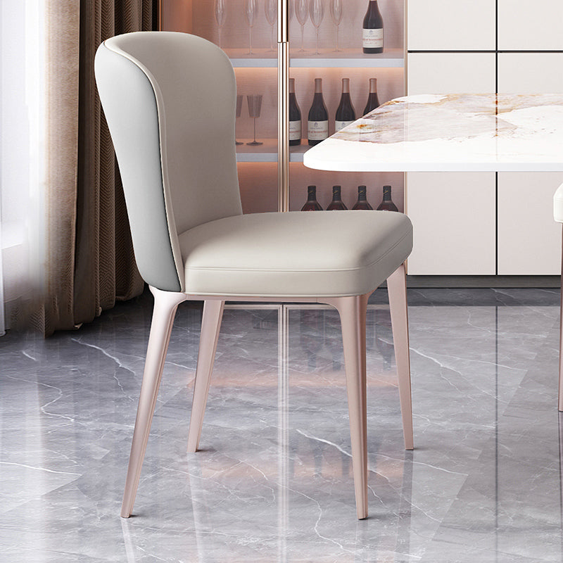 Glam Style Upholstered Parsons Metal Legs Home Dining Side Chair Dark Grey Light Grey 1 Piece Clearhalo 'Dining Chairs' 'Dining Tables & Seating' 'dining_chair' 'furn' 'furn_dining_chair' 'Furniture' 'Kitchen & Dining Furniture' 7685944