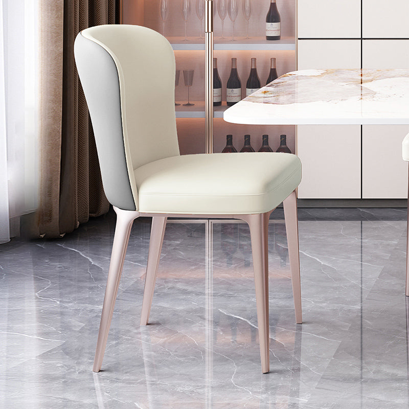 Glam Style Upholstered Parsons Metal Legs Home Dining Side Chair Beige Gray 1 Piece Clearhalo 'Dining Chairs' 'Dining Tables & Seating' 'dining_chair' 'furn' 'furn_dining_chair' 'Furniture' 'Kitchen & Dining Furniture' 7685954