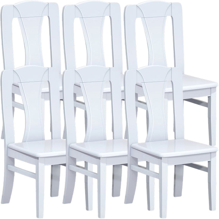 Contemporary Dining Room Rubberwood Slat Back Armless Dining Chair White 6 Piece Set Clearhalo 'Dining Chairs' 'Dining Tables & Seating' 'dining_chair' 'furn' 'furn_dining_chair' 'Furniture' 'Kitchen & Dining Furniture' 7685995