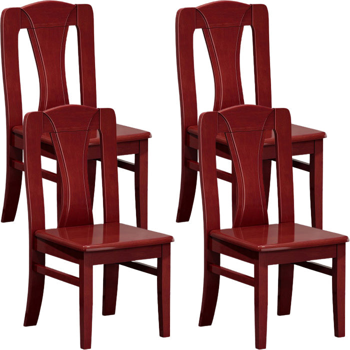 Contemporary Dining Room Rubberwood Slat Back Armless Dining Chair Red Brown 4 Piece Set Clearhalo 'Dining Chairs' 'Dining Tables & Seating' 'dining_chair' 'furn' 'furn_dining_chair' 'Furniture' 'Kitchen & Dining Furniture' 7686002