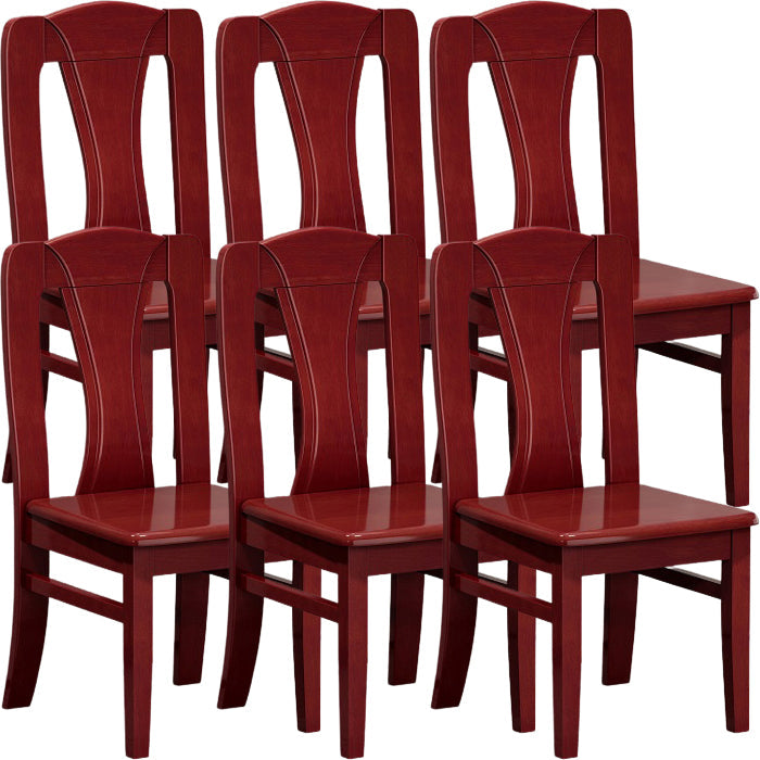 Contemporary Dining Room Rubberwood Slat Back Armless Dining Chair Red Brown 6 Piece Set Clearhalo 'Dining Chairs' 'Dining Tables & Seating' 'dining_chair' 'furn' 'furn_dining_chair' 'Furniture' 'Kitchen & Dining Furniture' 7686004