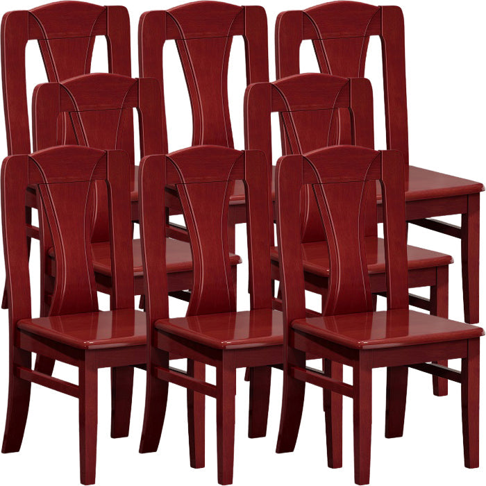 Contemporary Dining Room Rubberwood Slat Back Armless Dining Chair Red Brown 8 Piece Set Clearhalo 'Dining Chairs' 'Dining Tables & Seating' 'dining_chair' 'furn' 'furn_dining_chair' 'Furniture' 'Kitchen & Dining Furniture' 7686006